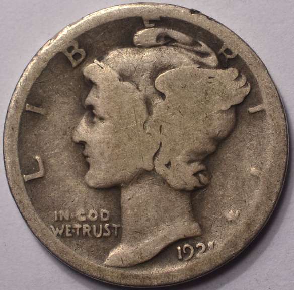 1921-D Mercury Dime Semi-Key Date, Circulated.