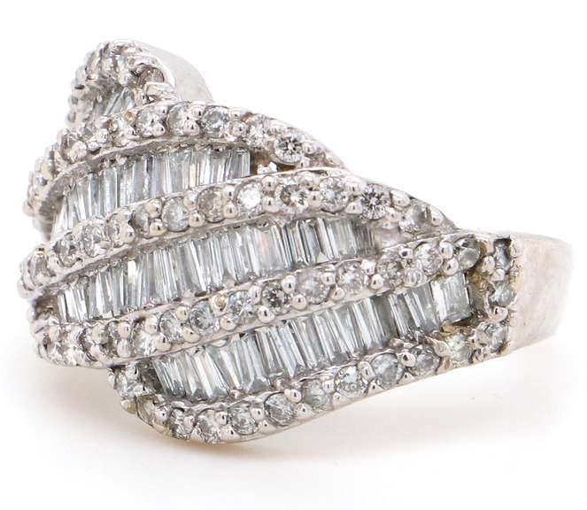 Dazzling 18kt White Gold 2.00ctw Baguette and Round Diamond Wave Ring