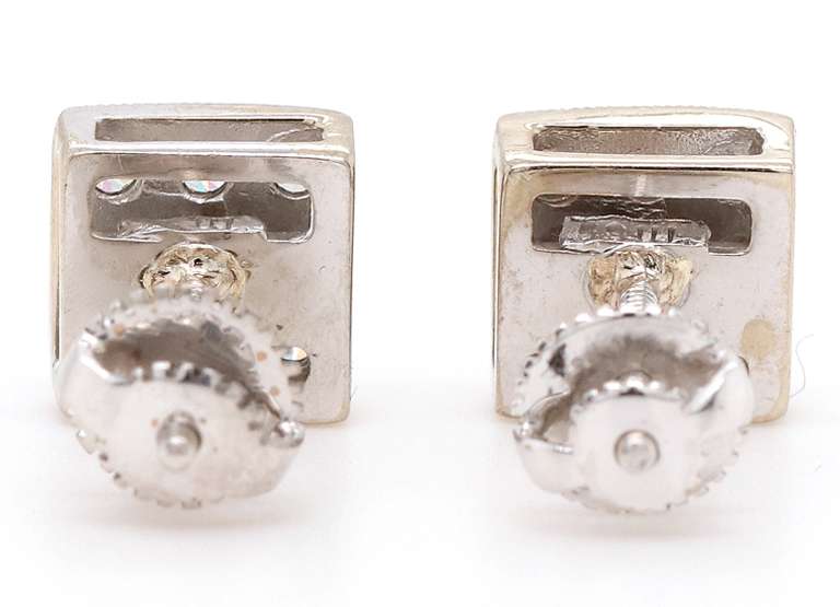 Remarkable one Pair of White Gold Square Diamond Cluster Earrings