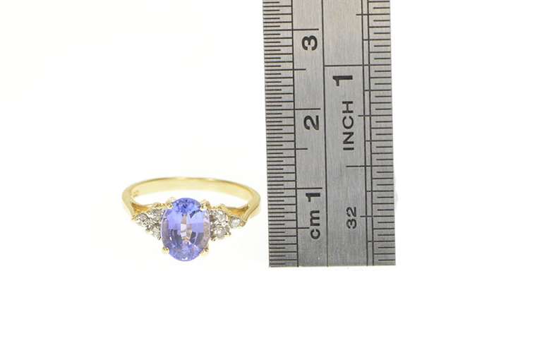 14K Yellow Gold Oval Sim. Tanzanite Cubic Zirconia Cluster Accent Ring