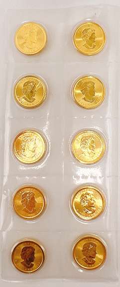 10x 1/10 oz Maple Leaf Gold Coins