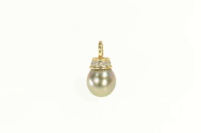 14K Yellow Gold Tahitian Pearl Diamond Accent Statement Pendant