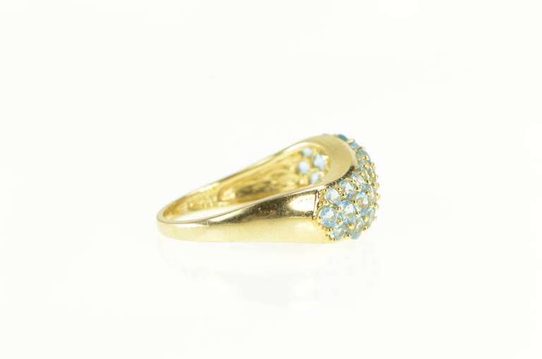 14K Yellow Gold Pave Blue Topaz Encrusted Wavy Band Ring