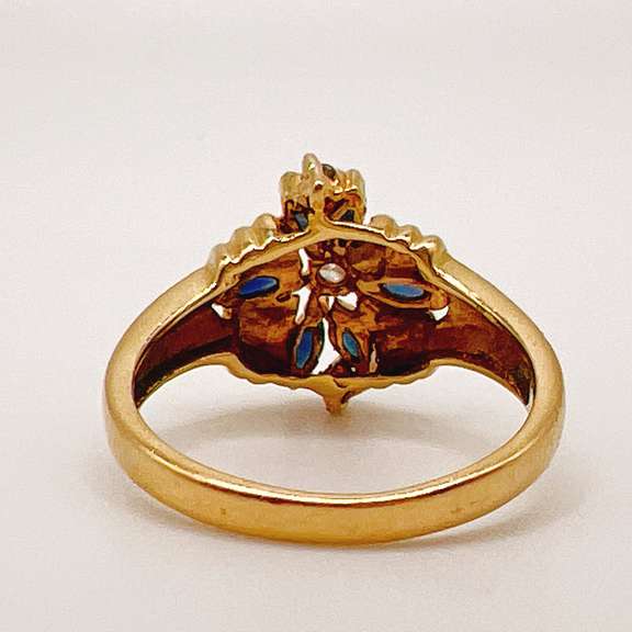 14kt Solid Yellow Gold, Blue Sapphire, & Diamond Ring