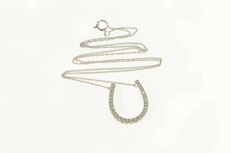 14K White Gold 0.37 Ctw Diamond Horse Shoe Good Luck Necklace