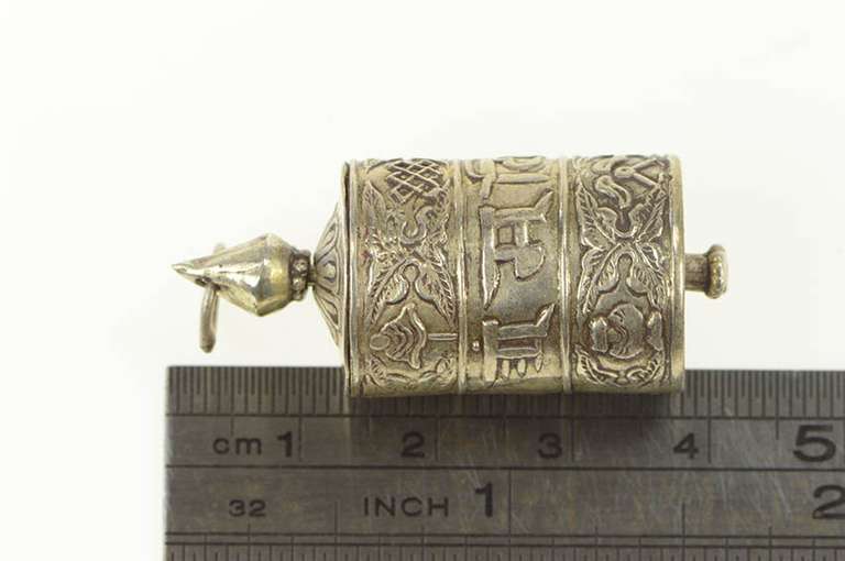 Sterling Silver Sanskrit Buddhist Prayer Wheel Repousse Charm/Pendant