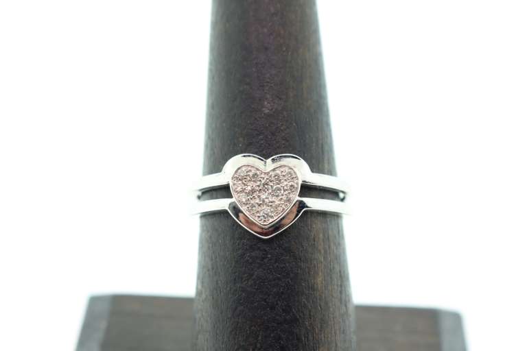 14kt Solid White Gold & Diamond Heart Band Ring