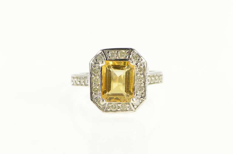 14K White Gold 2.81 Ctw Citrine Diamond Halo Engagement Ring