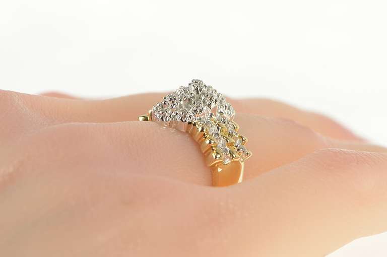 10K Yellow Gold Pave Diamond Encrusted Cluster Statement Ring