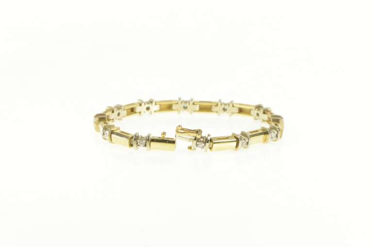 14K Yellow Gold 0.84 Ctw Diamond Classic Bar Link Tennis Bracelet