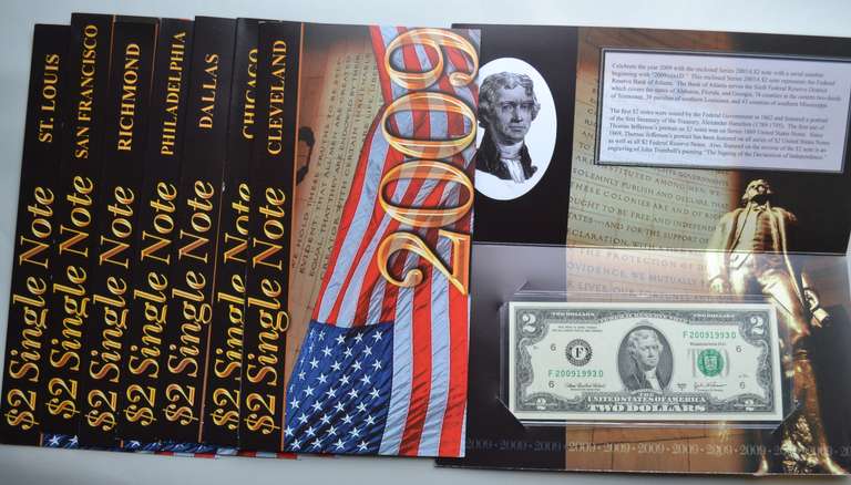 Near Complete 2009 $2 Fed Reserve District Set