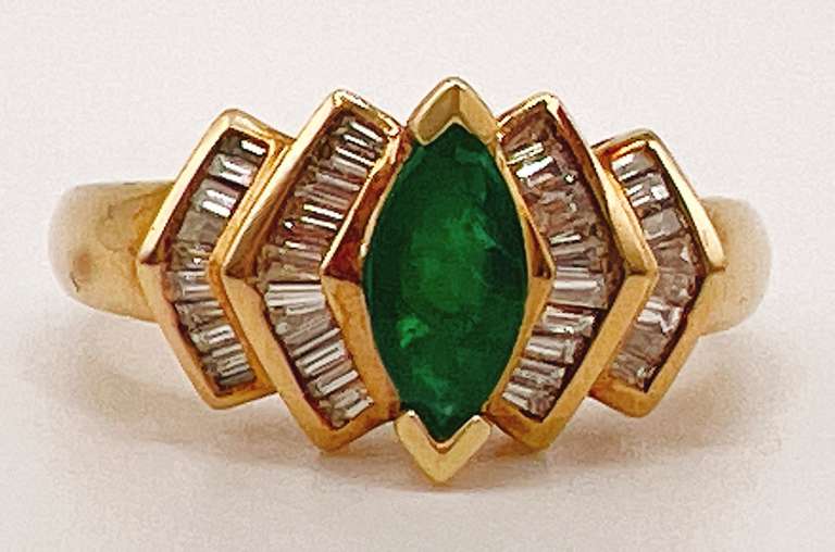 18kt Solid Yellow Gold, Emerald, and Diamond Ring