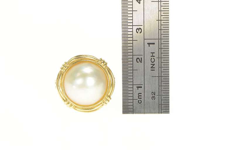 18K Yellow Gold Mabe Pearl Ornate Banded Statement Cocktail Ring