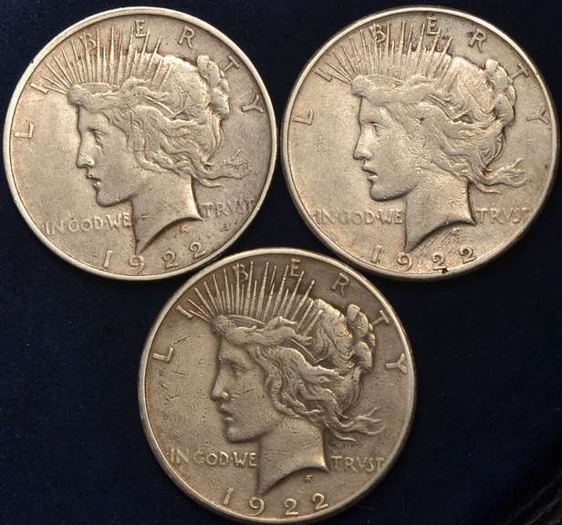Lot Of 3 Circulated Silver Peace Dollars
