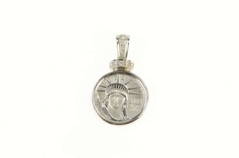 14K White Gold Diamond 1/10th Oz $10 Platinum Double Eagle Pendant