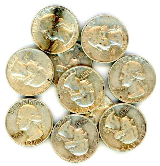 10 Assorted Silver Washington Quarters