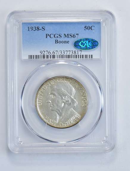 MS67 1938-S CAC Boone Bicentennial Commemorative Half Dollar PCGS