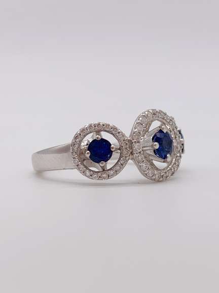 14kt Solid White Gold, Blue Sapphire, & Diamond Ring