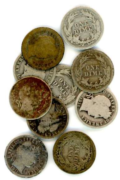 10 Assorted Silver Barber Dimes