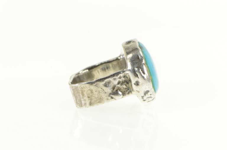 Sterling Silver Turquoise Cabochon Textured Southwestern Ring