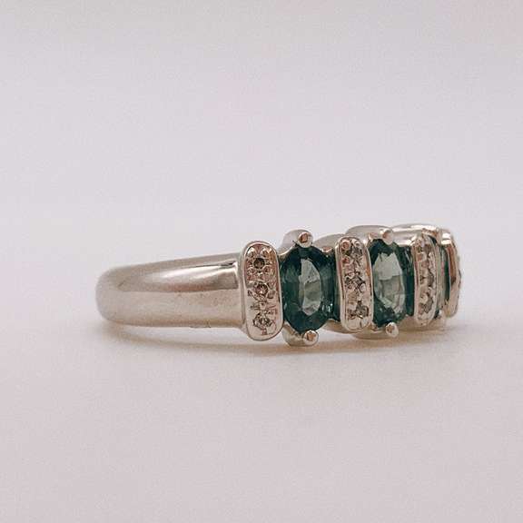 14kt Solid White Gold, Blue Sapphire, and Diamond Ring