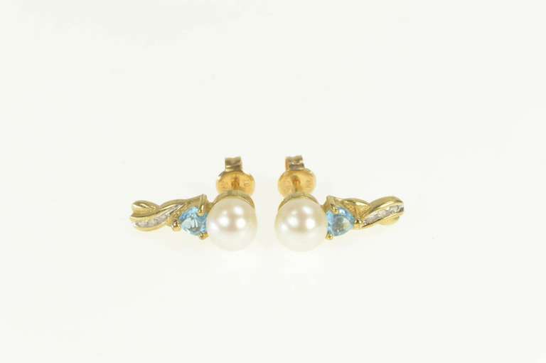 10K Yellow Gold Pearl Blue Topaz Diamond Accent Drop Earrings