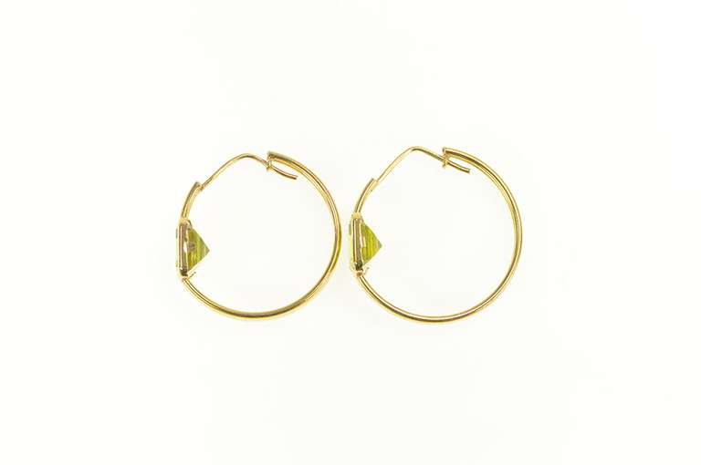 18K Yellow Gold Princess Peridot Statement Hoop 30.0mm Earrings