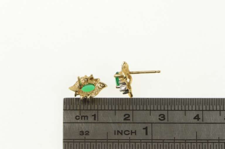 14K Yellow Gold Oval Syn. Emerald Diamond Accent Stud Earrings
