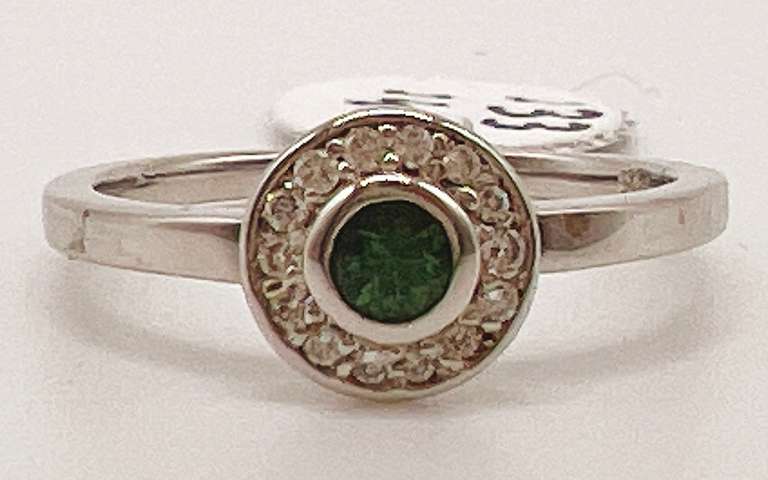 14kt Solid White Gold, Green Sapphire & Diamond Ring