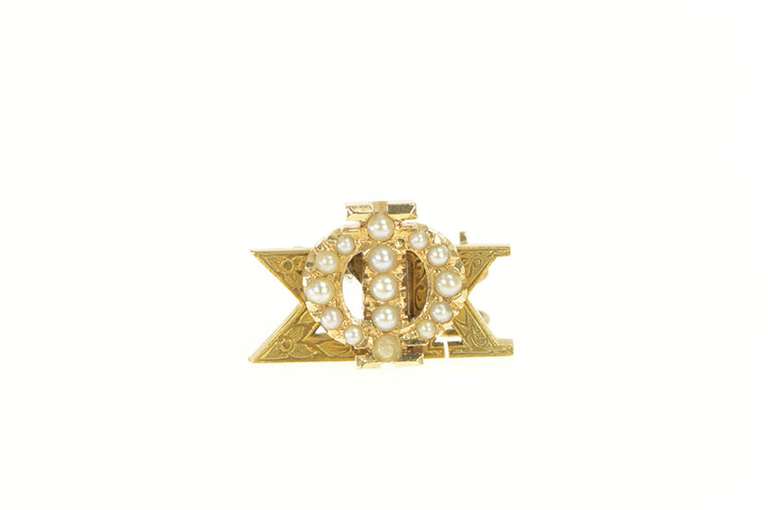 10K Yellow Gold Victorian Phi Sigma Kappa Seed Pearl Lapel Pin/Brooch