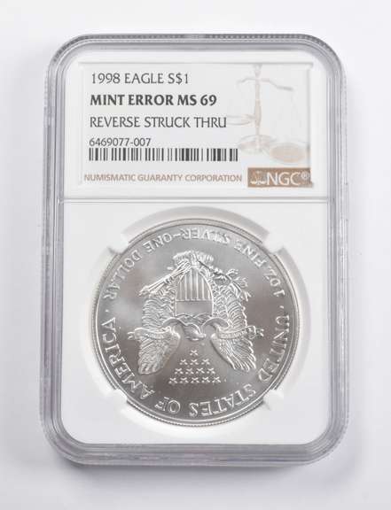 Mint Error MS69 1998 American Silver Eagle REV Struck Thru NGC