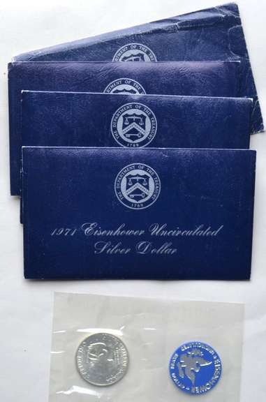4 1971 Ike Blue Pack Silver Dollars