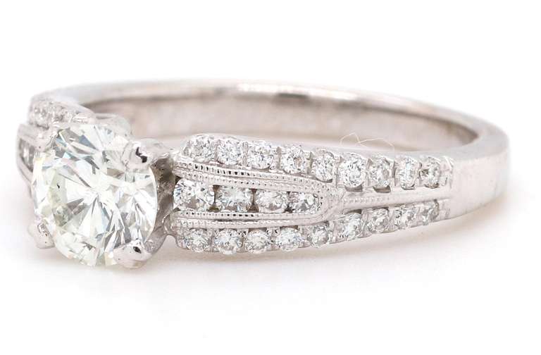 Fantastic White Gold Round Diamond Vintage Inspired Enagagement Ring