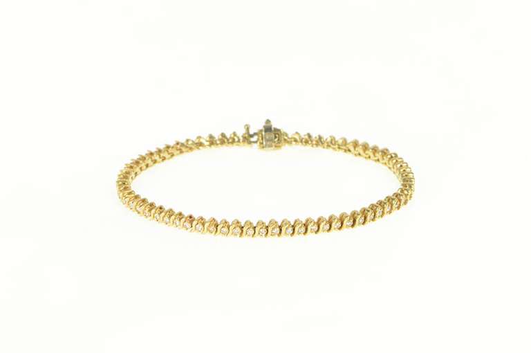 14K Yellow Gold 1.00 Ctw Classic Diamond Wavy Link Tennis Bracelet