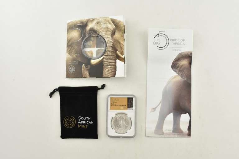 MS70 2021 South Africa 5 Rand Silver Big 5 Elephant FR II NGC COA