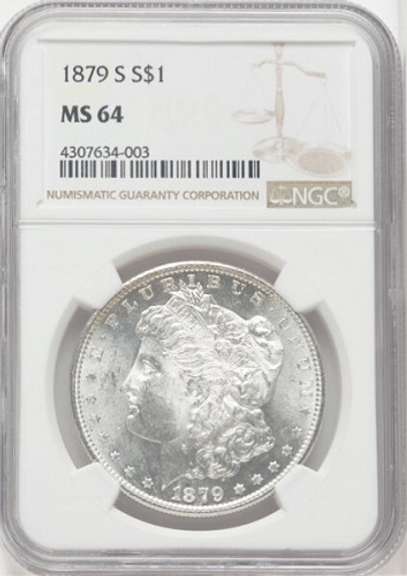 Superb BU 1879S Morgan Silver Dollar NGC Graded MS 64 Great Example!