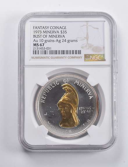 MS67 1973 Bust Of Minerva $35 10 Grains Gold 24 Grams Silver FNGC