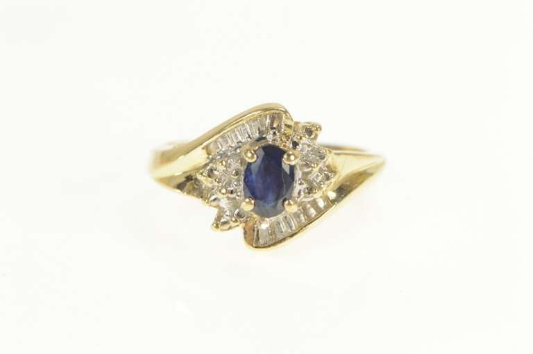 14K Yellow Gold Oval Sapphire Diamond Bypass Engagement Ring