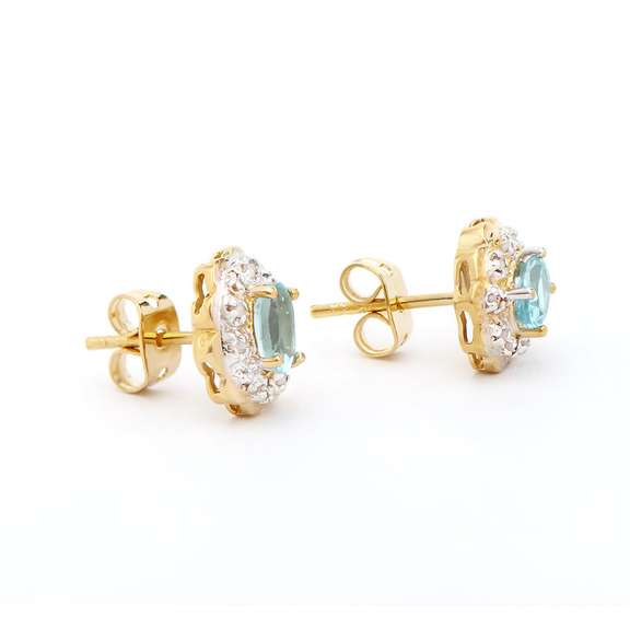 Plated 18KT Yellow Gold 1.3cts Blue Topaz and Diamond Earrings