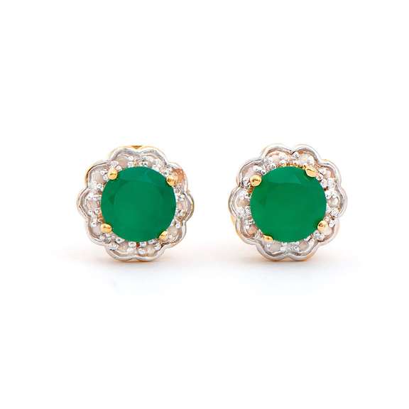 Plated 18KT Yellow Gold 1.52ctw Green Agate and Diamond Earrings