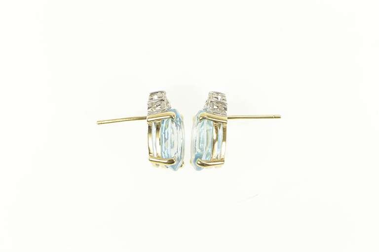 14K Yellow Gold Oval Blue Topaz Diamond Cluster Accent Earrings