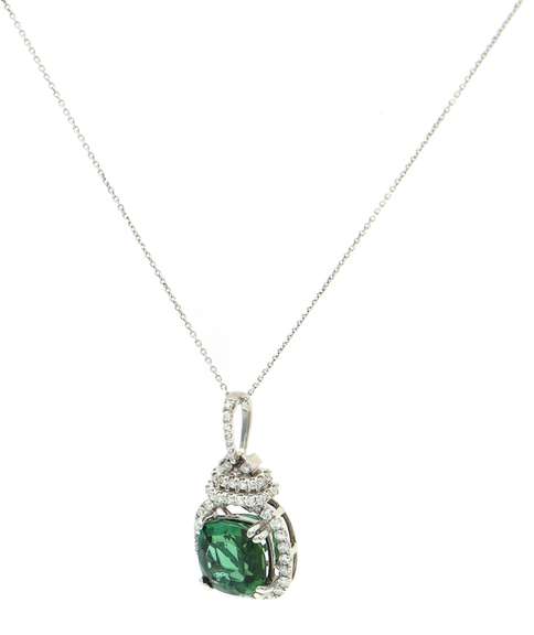 Incredible White Gold Green Tourmaline and Diamond Pendant on Chain