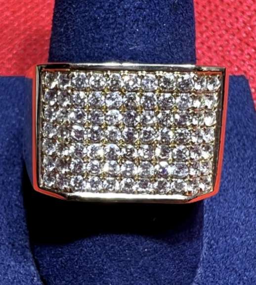 MENS 14K YELLOW GOLD RING WITH 1.50 CARAT ROUND BRILLIANT CUT DIAMONDS