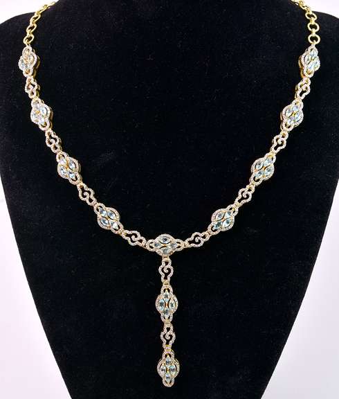 Breathtaing 6.00CTW Sky Blue Topaz & 4.00CTW Diamond Lariat Necklace in Gold Plated Sterling Silver