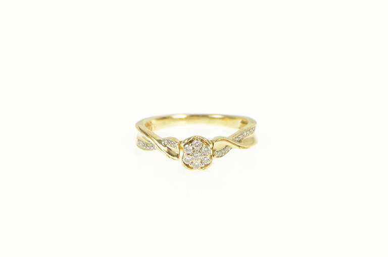 10K Yellow Gold Round Diamond Cluster Promise Engagement Ring