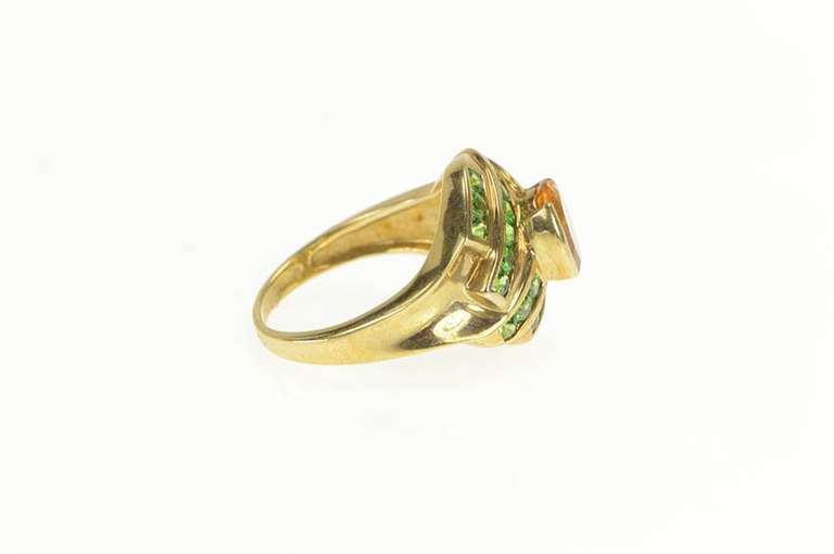 10K Yellow Gold Citrine Chrome Diopside Wavy Statement Ring