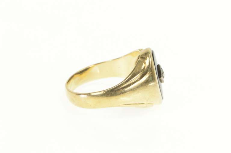 10K Yellow Gold Retro Black Onyx Diamond Accent Men's Ring