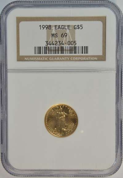 Better date 1998 $5 American Gold Eagle coin. NGC MS69