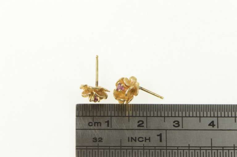 14K Yellow Gold Natural Ruby 3D Rose Flower Statement Stud Earrings