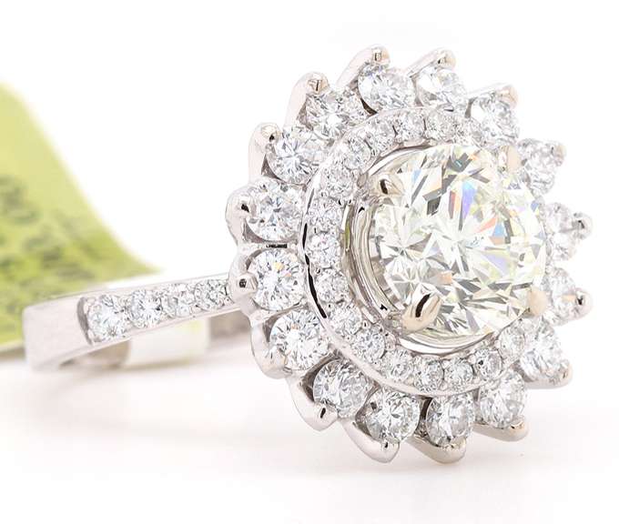 New 3.48ctw Round Diamond Double Frame Engagement Ring in 14K